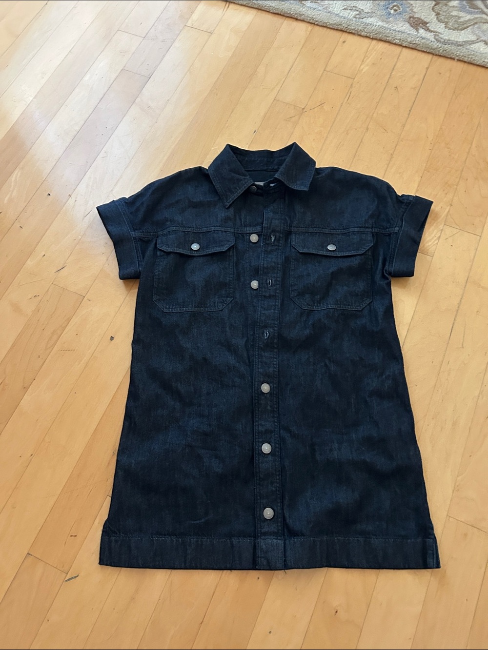 Dark Denim Button-Front Shirt Dress - Short Sleeve